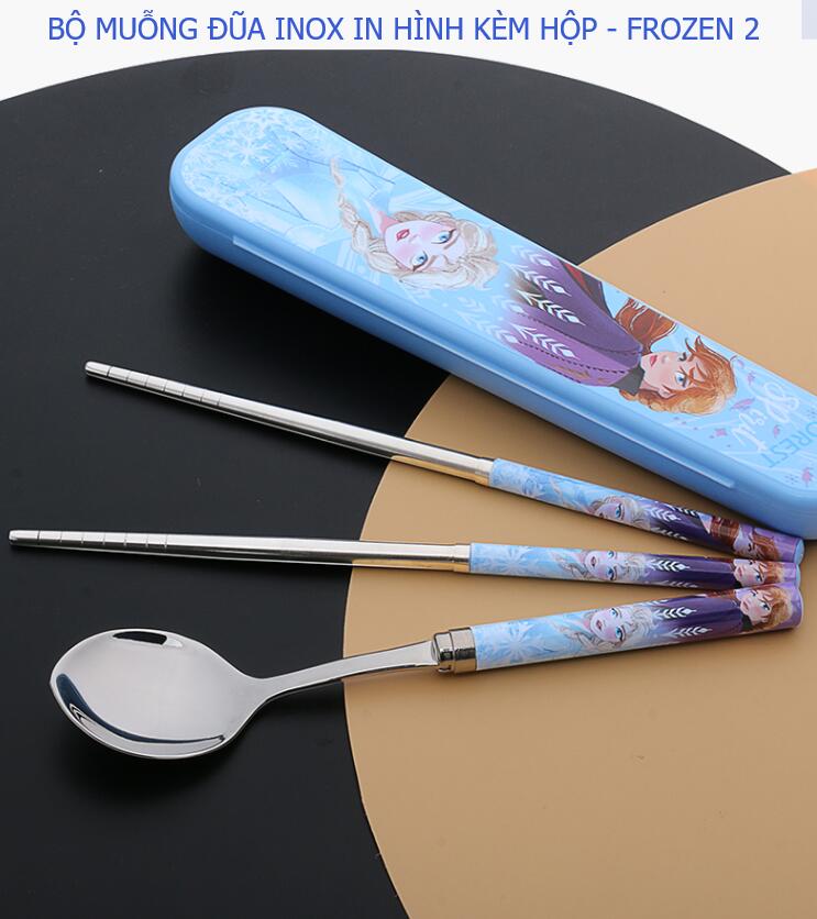 Bộ muỗng đũa inox in hình - Disney Kèm hộp đựng cho bé