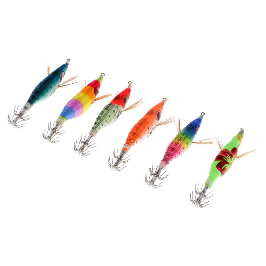 6pcs Glow In Dark Squid Jig Hooks Shrimp Fishing Lures With Luminous Tail