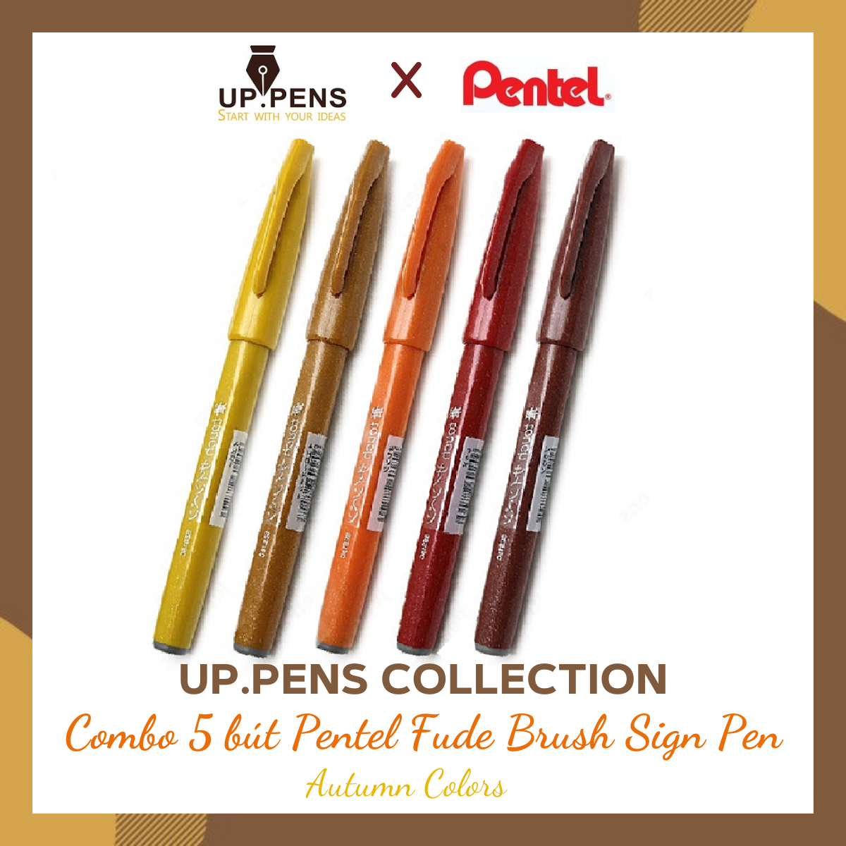 Combo 5 bút viết calligraphy Pentel Fude Touch Brush Sign Pen - UP.PENS COLLECTION - Autumn Colors