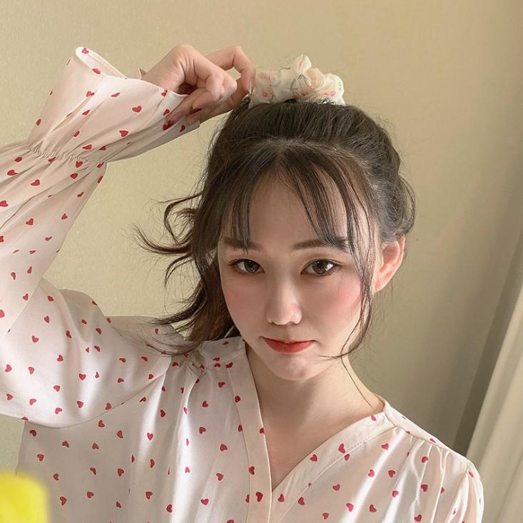 Sét 2 dây buộc tóc voan cherry Scrunchies tinh tế vòng lớn HD43