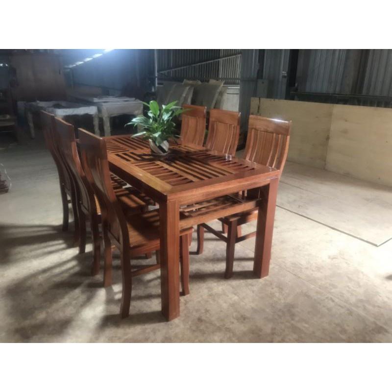 Bộ Bàn Ăn Mặt Nan 80x1m6 Gỗ Xoan Đào 100% ( Hàng Kĩ)
