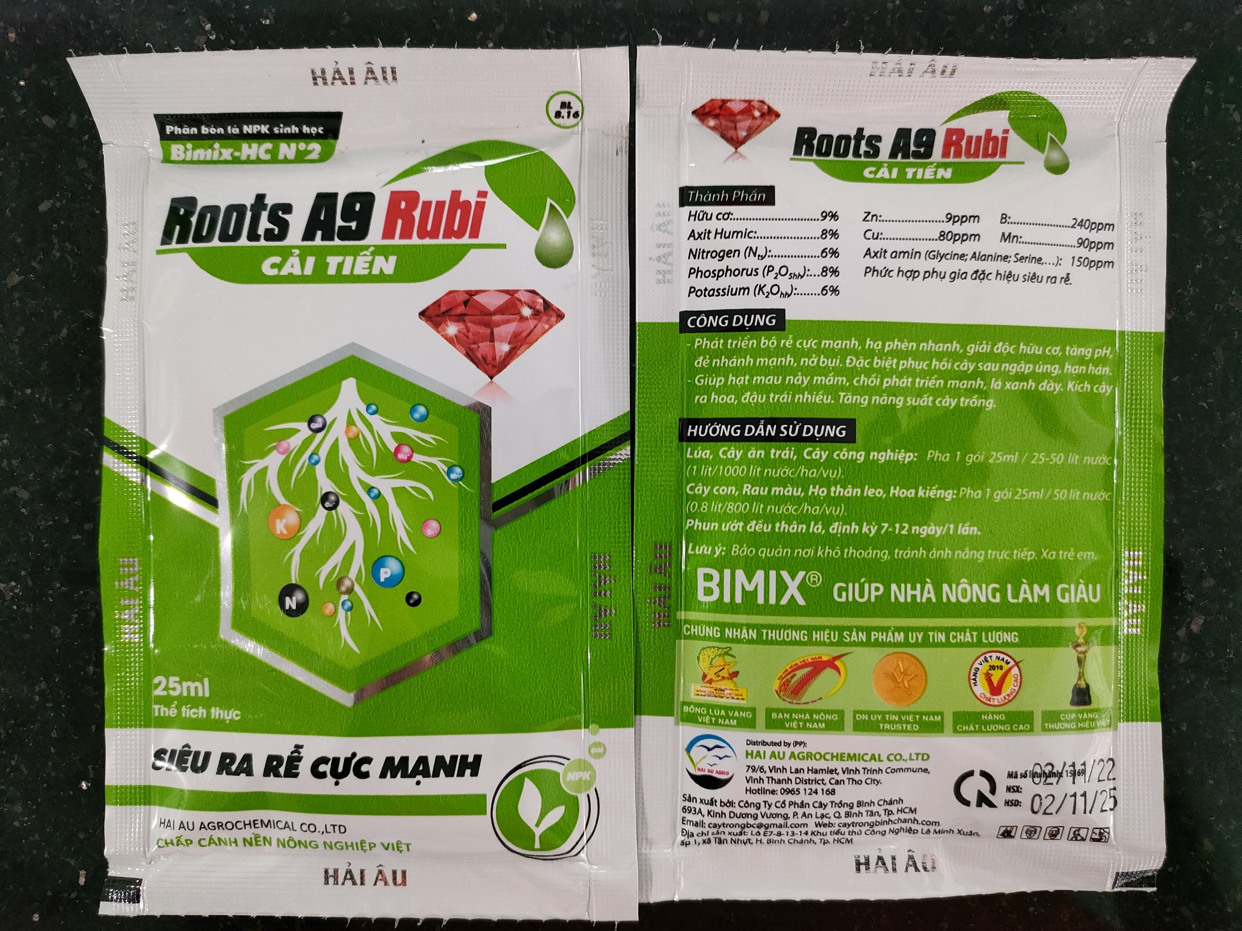 Phân bón lá NPK sinh học Roots A9 Rubi Cải Tiến (combo 5 gói x 25ml) - VTNN NÔNG PHÚ T86