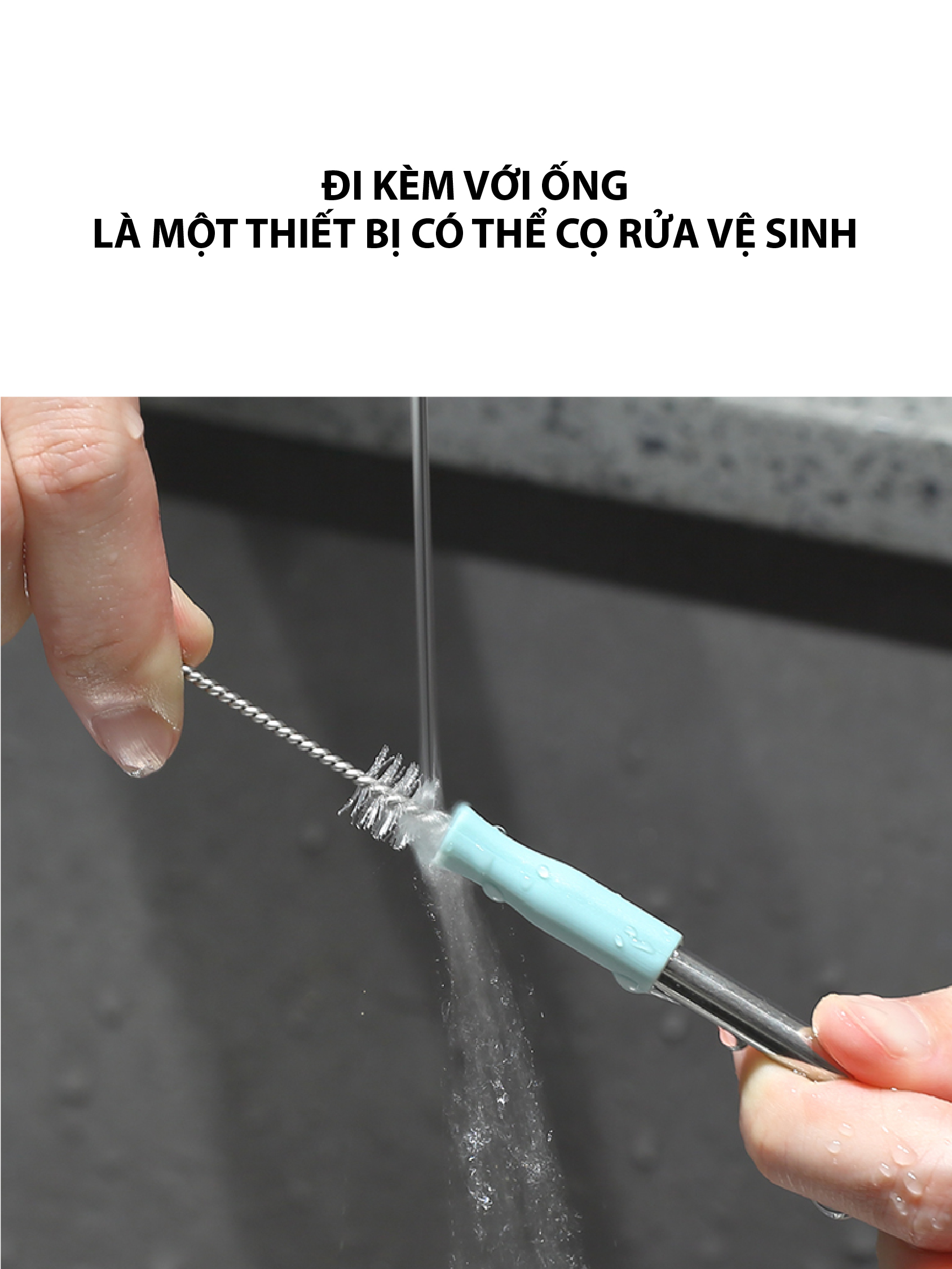 Vỉ 4 ống hút inox có cọ vệ sinh La Fonte - 006699