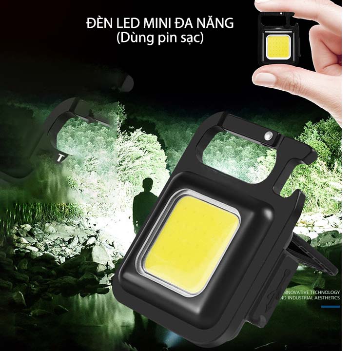 Đèn led mini siêu sáng dùng pin sạc kiêm móc khóa, mở nắp chai đa năng