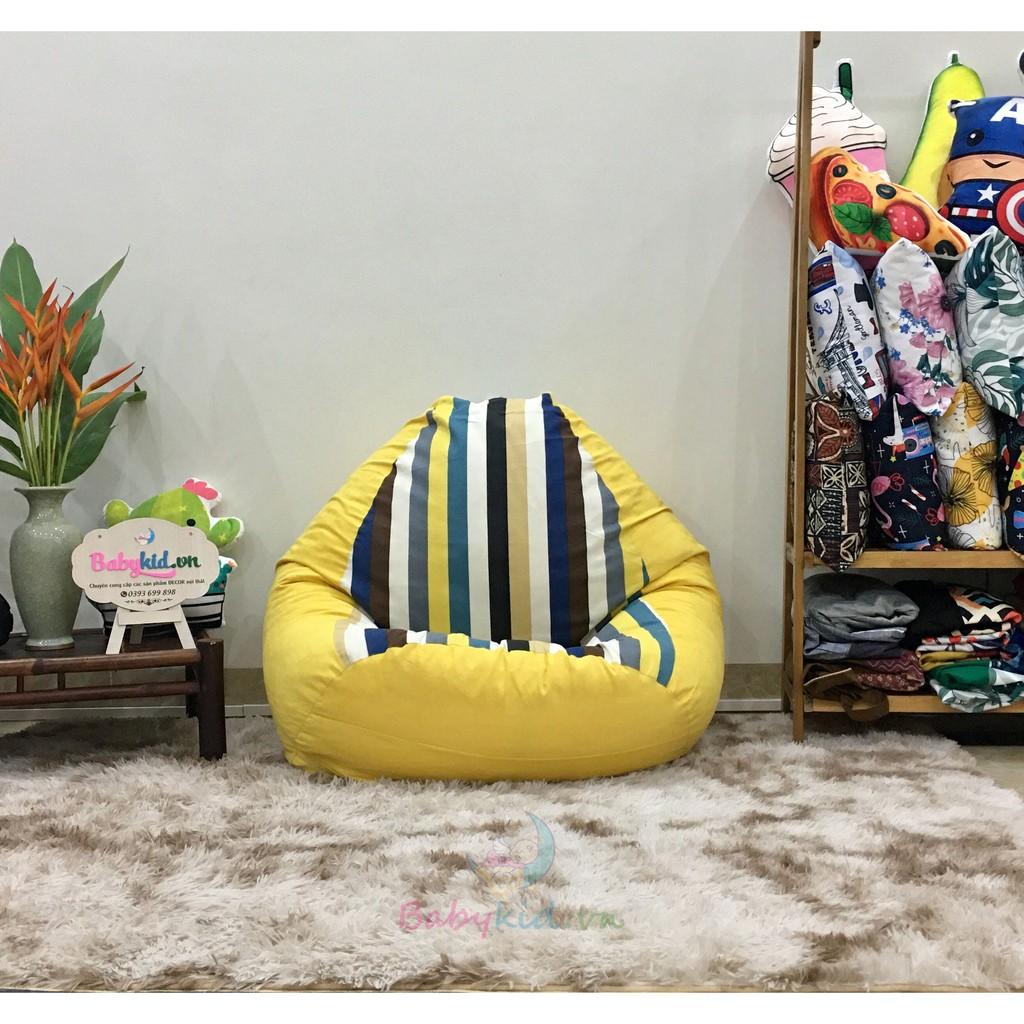 Ghế lười dáng lê size M 80x100cm, có xốp, hình london 2 lớp vỏ lót , vải thô hàn mix màu