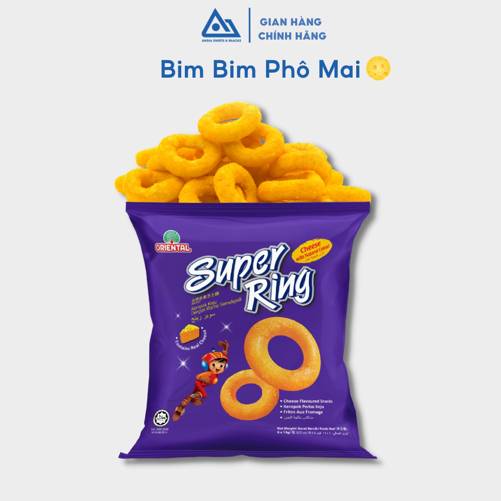 Bimbim Snack phô mai ăn vặt Super Ring túi 8 gói *14g An Gia Sweets &amp; Snacks