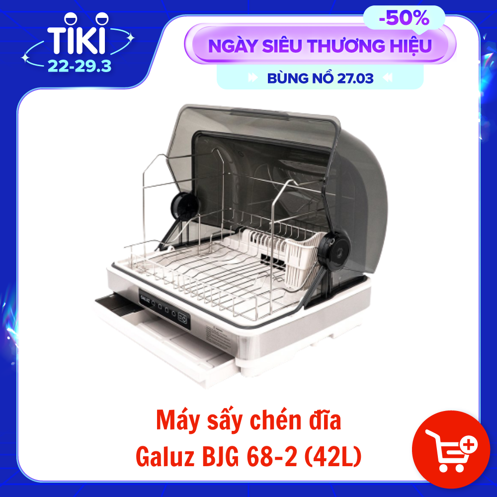 Máy sấy diệt khuẩn chén đĩa Galuz BJG 68-2, dung tích 42L, công suất 315W, giúp diệt trùng và khử khuẩn bằng tia UV, xếp được 10 bộ bát đĩa, hàng chính hãng