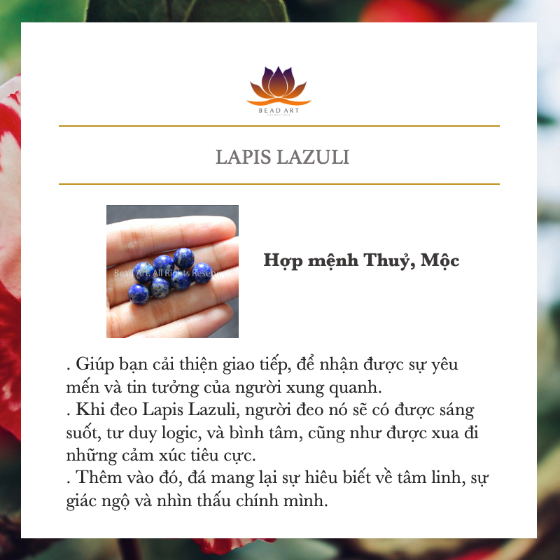 Vòng Cổ 8MM Đá Lapis Lazuli Thiên Nhiên Xanh Dương Loại A, Dây Chuyền, Trang Sức Phong Thuỷ, Mệnh Thuỷ, Mộc - Bead Art