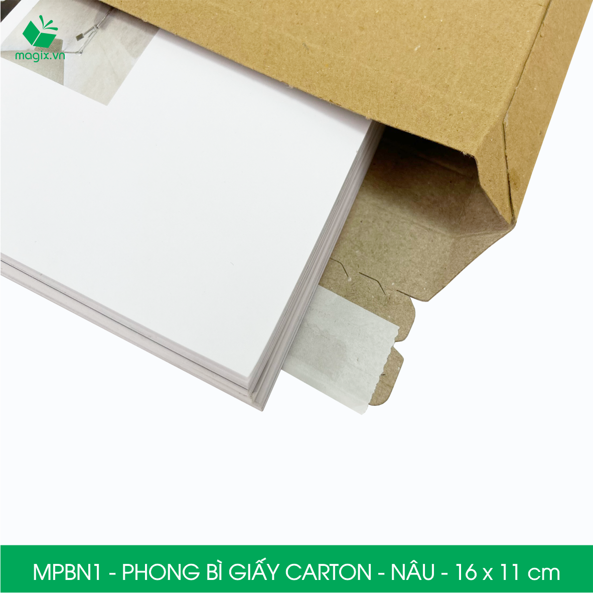 MPBN1 - 16x11 cm - Combo 60 phong bì giấy cứng đóng hàng màu nâu thay thế túi gói hàng