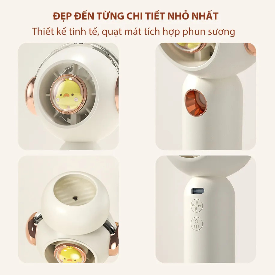 Quạt cầm tay mini phun sương, quạt phun sương 3 cấp độ điều chỉnh, hình con vịt vàng duck, sạc usb tích điện/ SPAY HAND FAN Hàng chính hãng nhập khẩu