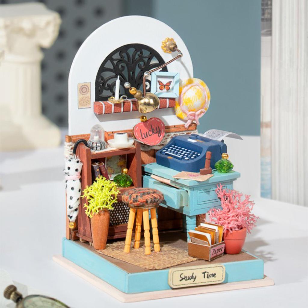 2 Pieces Handcraft Mini Doll House with Furniture Cottage Puzzle for Girls