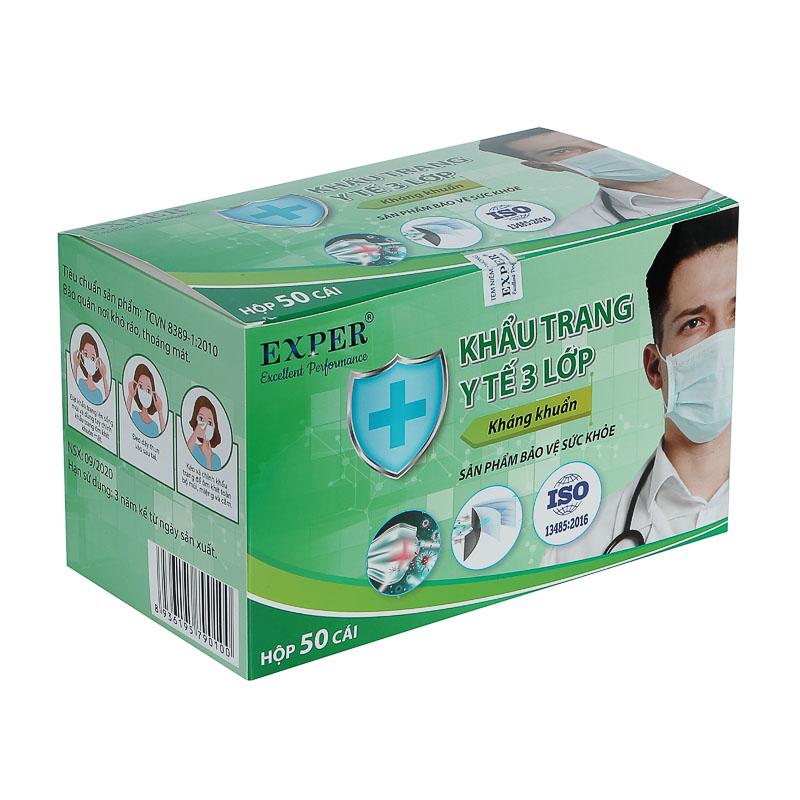 Combo 4 hộp khẩu trang y tế EXPER 3 lớp kháng khuẩn giành cho người lớn hộp 50 cái. Sản phẩm tai vải dán công nghệ Nhật không đau tai khi đeo. GIao ngẫu nhiên màu xanh hoặc trắng