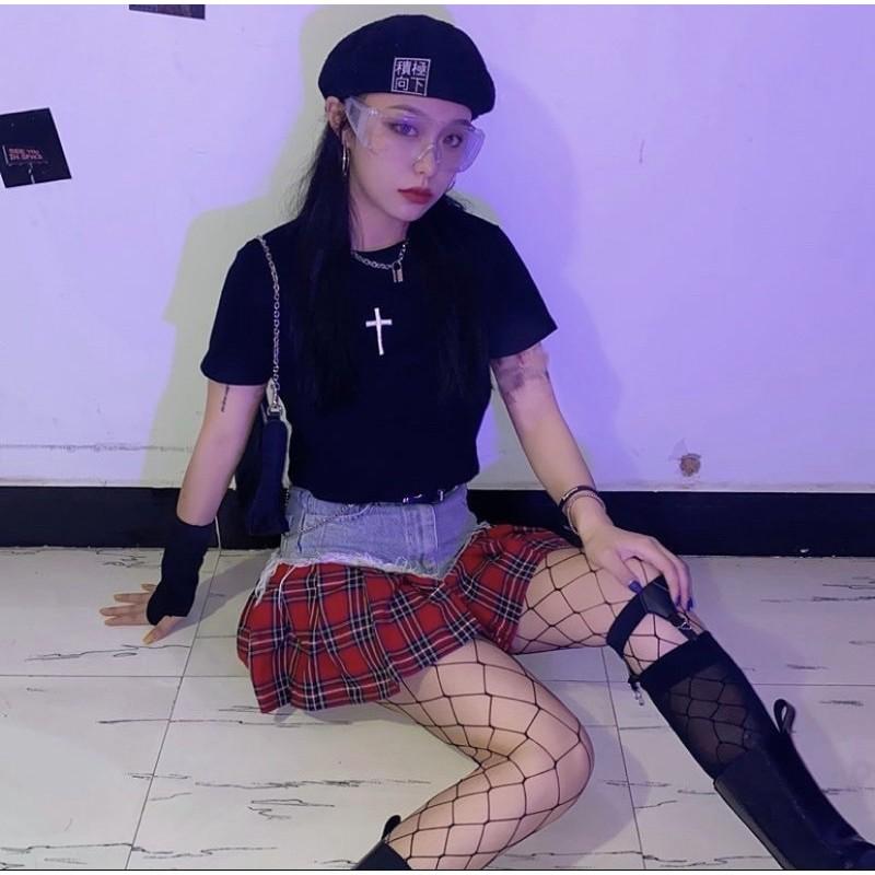 CHÂN VÁY JEANS PHỐI CARO CỰC CHẤT