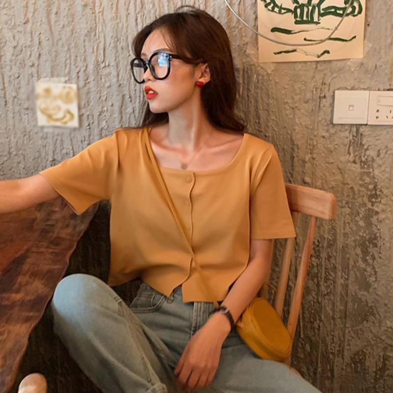 Áo Cardigan Ngắn Tay Cổ Vuông Dáng Rộng Thời Trang Cho Nữ
