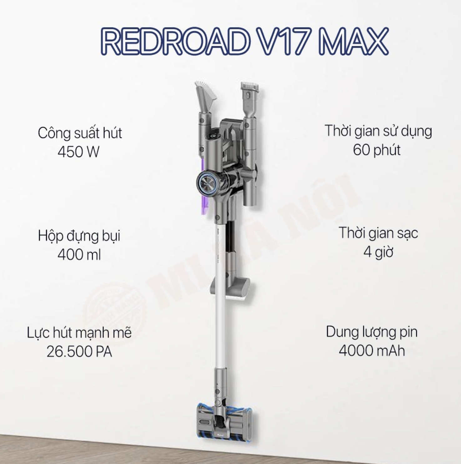 Máy hút bụi không dây cầm tay Redroad V17 Max – Tự động hút rác – Lực hút cực khủng – Bộ lọc HEPA kép - Hàng Chính Hãng