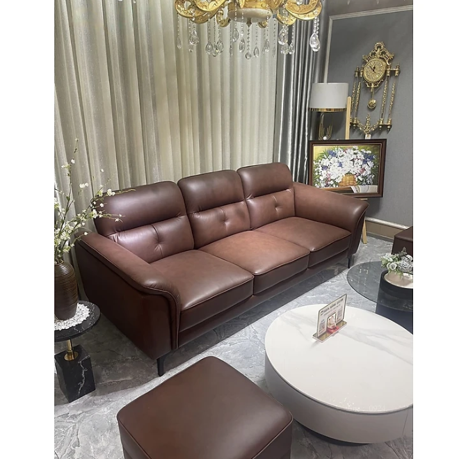 Sofa băng 100% da bò Italy Tundo màu nâu SFBCT06 hàng cao cấp chuẩn da bò nhập khẩu Ý