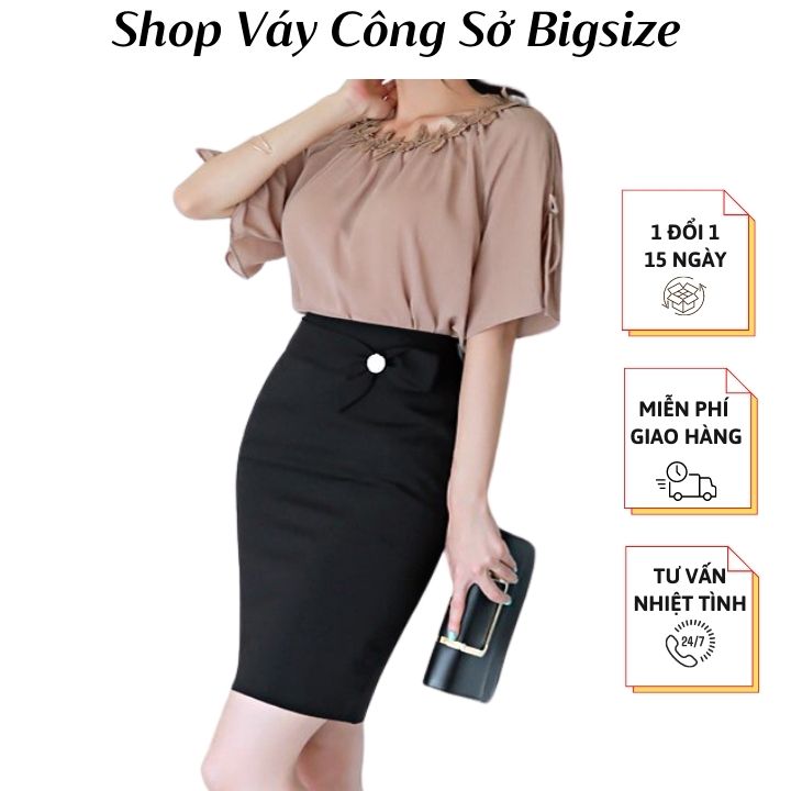 Chân váy bút chì dáng ngắn dài 53cm đính nơ duyên dáng vải kaki thun co giãn CV0014
