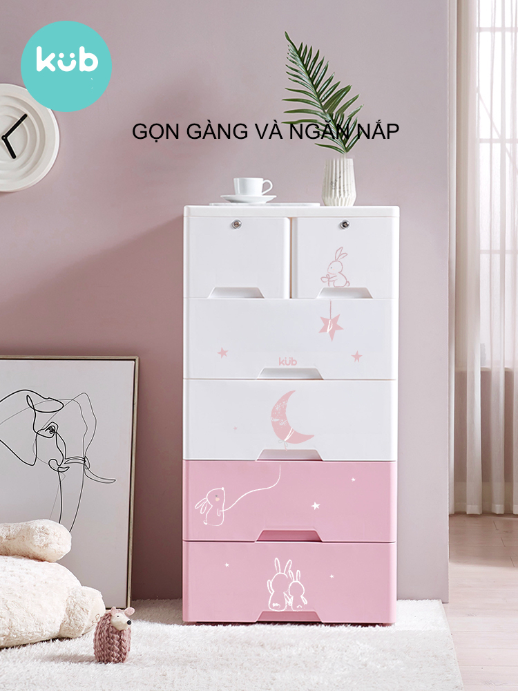 Tủ Nhựa Đựng Quần Áo Cho Bé KUB - Nhiều Tầng, Có Bánh Xe Di Chuyển, Đế Tủ Điều Chỉnh Cân Bằng