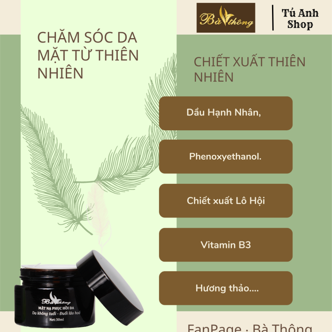 Mặt nạ thải độc phục hồi da, giảm mụn se khít lỗ chân lông Bà Thông thiên nhiên, không kích ứng, da mềm mịn tự nhiên