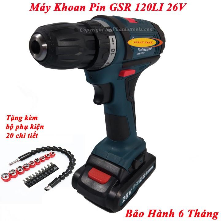 Máy Khoan Pin GSR120-LI 26V-Made in Malaysia-Tặng Bộ Phụ Kiện 21 chi tiết -2 Pin sạc