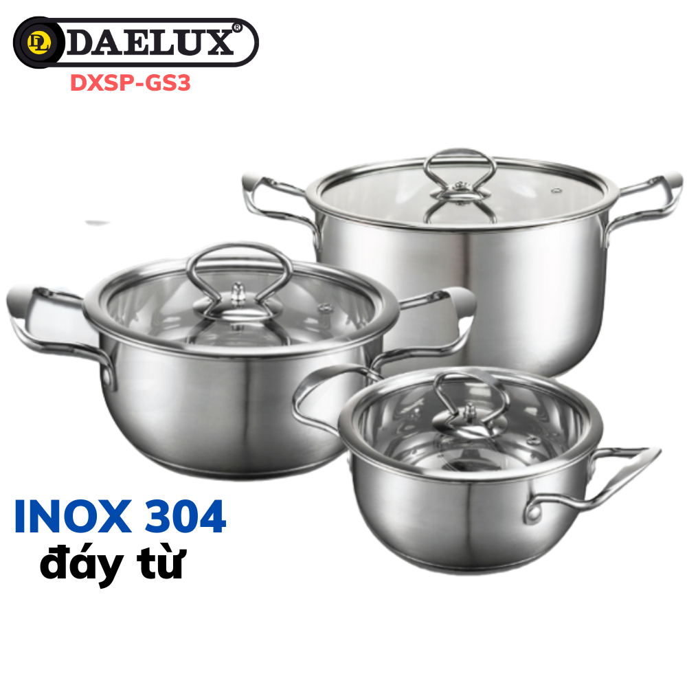 Daelux Bộ 3 nồi Inox DXSP-GS3 (size 16 + 20 + 24cm) -Hàng chính hãng