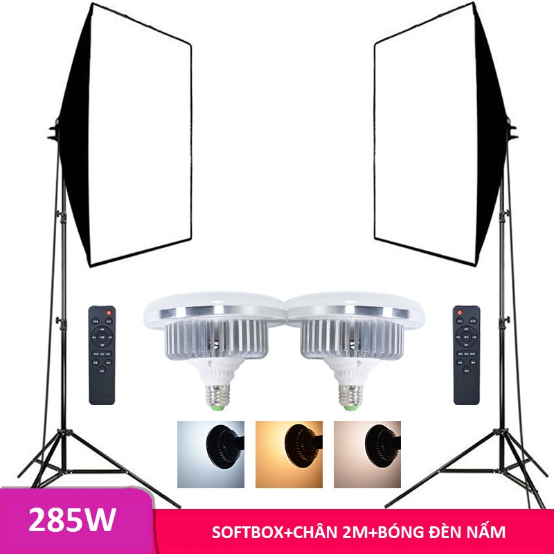 Bộ softbox bóng led nấm 285W kèm chân 2m điều chỉnh nhiệt độ màu hỗ trợ ánh sáng cho studio, chụp ảnh