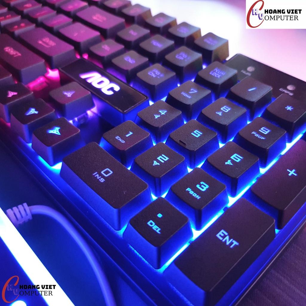 Bàn Phím Giả Cơ AOC KB121, Keyboard Bàn Phím Chuột Chuyên Game Đèn LED 7 Màu, Hàng Chính Hãng AOC