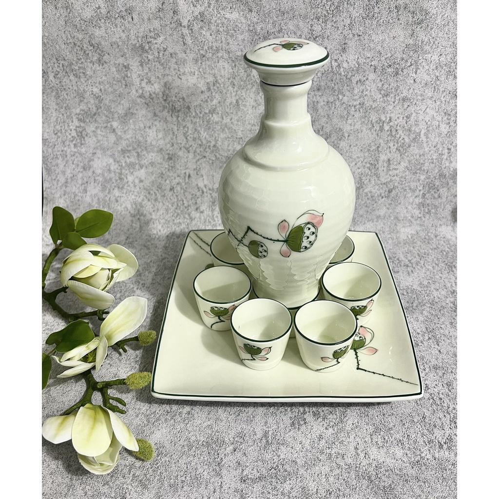 Bộ bát đĩa thắp hương hoa mặt trời men kem vẽ đài sen gốm Bát Tràng chính hãng Gốm Thiên Long 236625