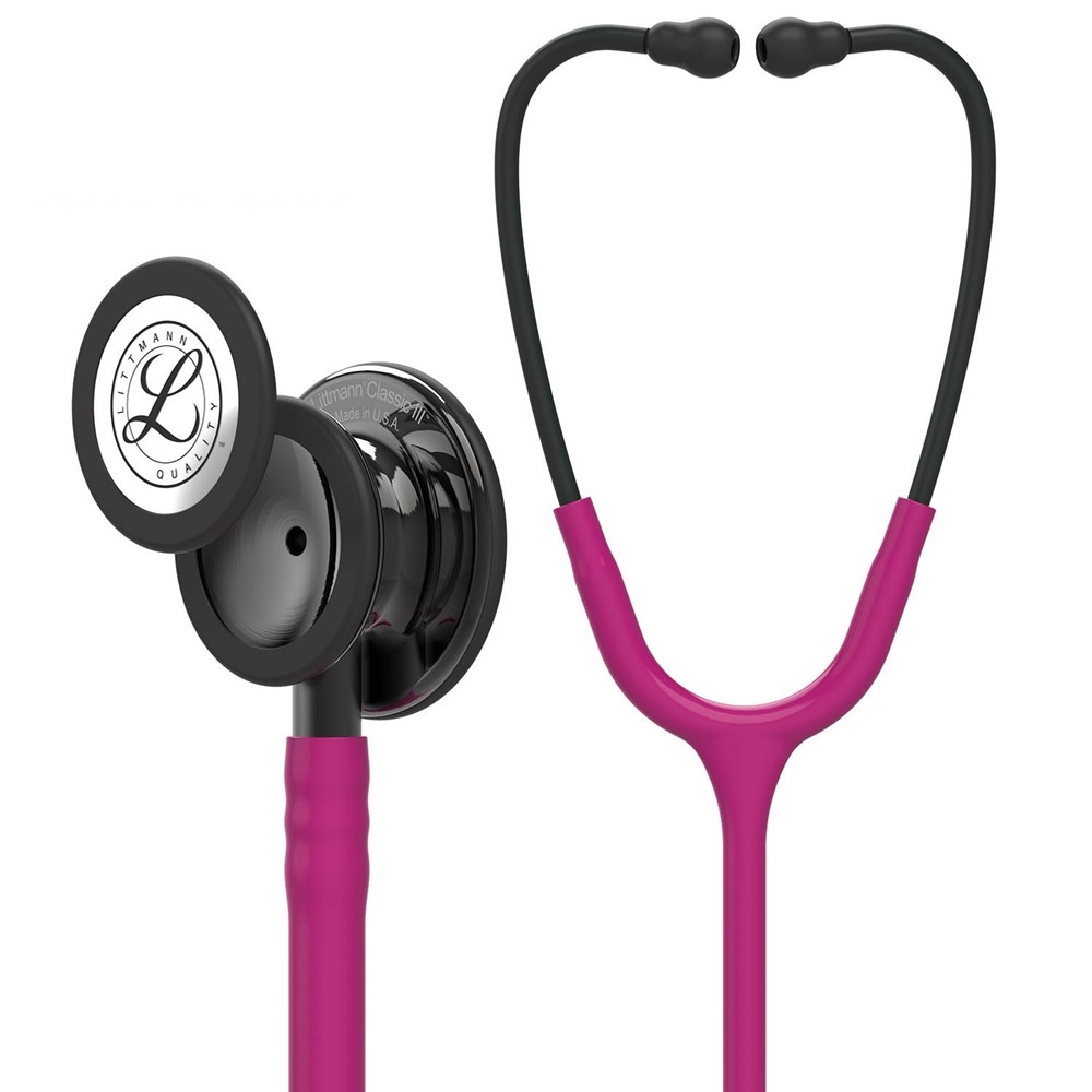 Ống nghe 3M Littmann Classic III, dây màu đỏ mâm xôi, mặt bao màu ống khói và ống nghe đen, 27 inch, 5871