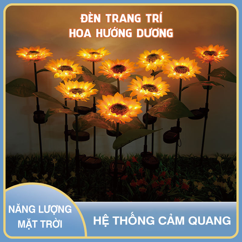 Đèn năng lượng mặt trời trang trí sân vườn hình hoa hướng dương đẹp lạ và tiện ích -K1576