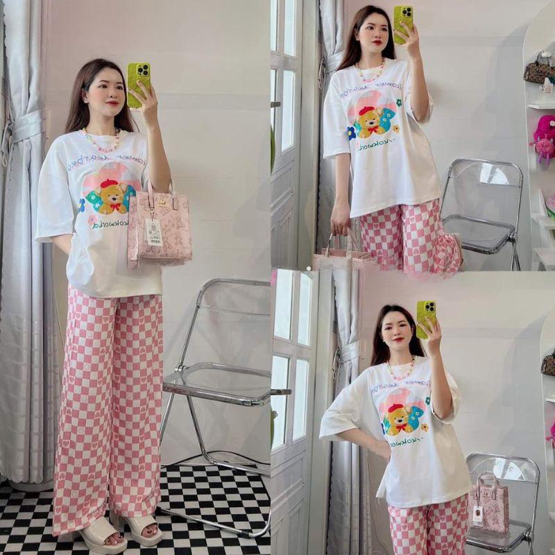 Đồ bộ nữ quần ống suông nữ cạp cao bigsize ESHOP quần thun gân len tăm cotton form rộng tay lửng co giãn đẹp DB36