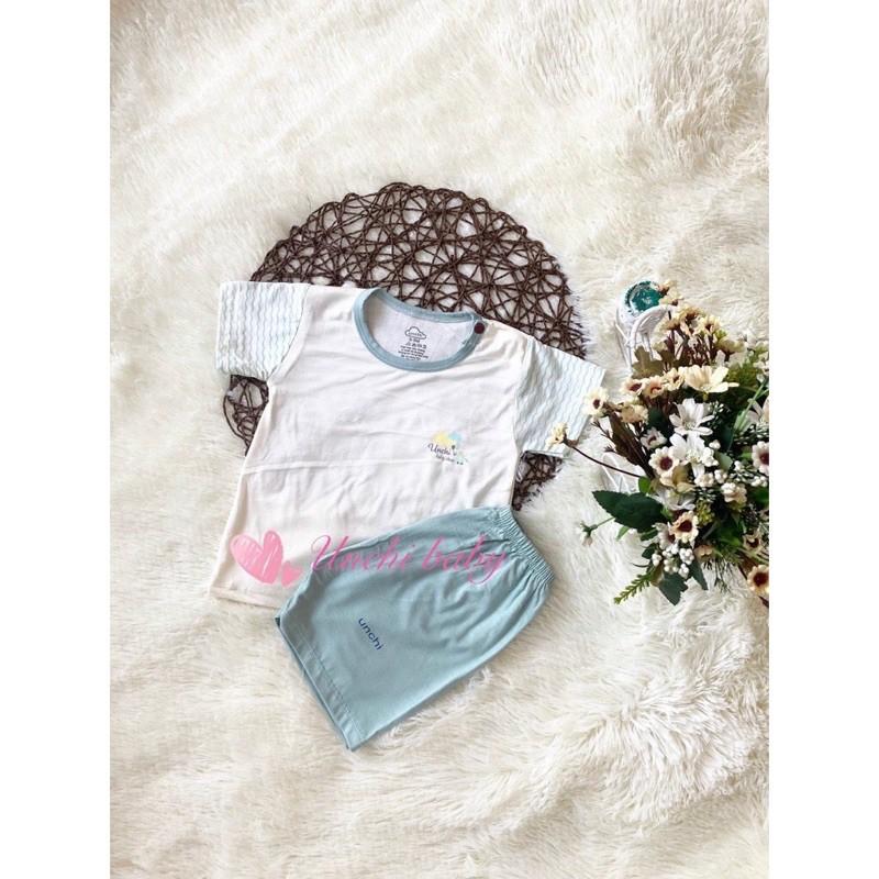 Bộ Cộc Tay UC Chất Peptit Cổ Màu Cài Vai Cho Bé Trai/Gái