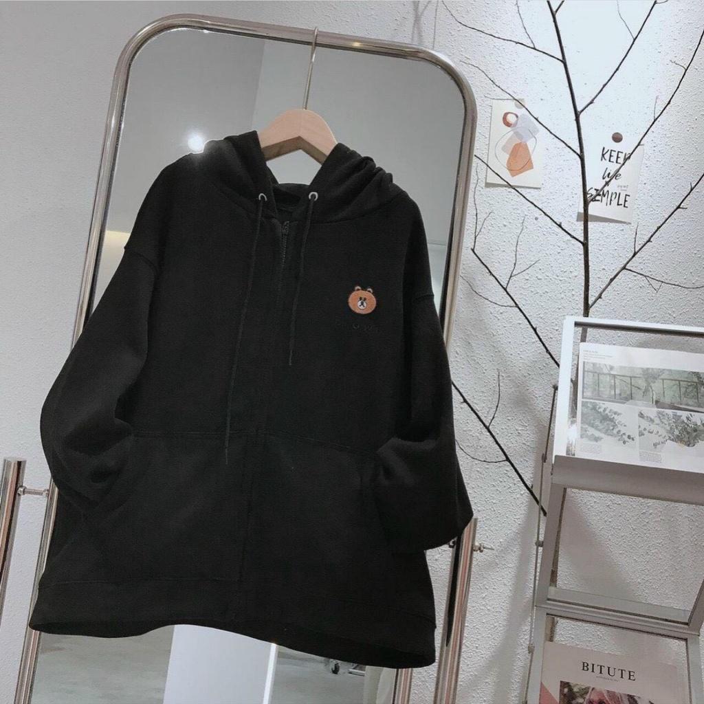 Áo Khoác Nỉ Bông in B.R.O.W.N Khóa Zip Form Rộng Unisex Nam Nữ Ulzzang KUN