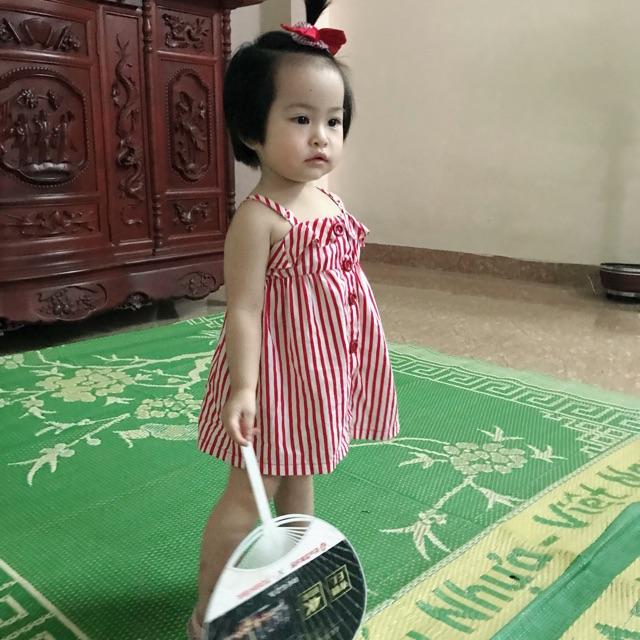 Đầm thô kẻ 2 dây kèm băng đô