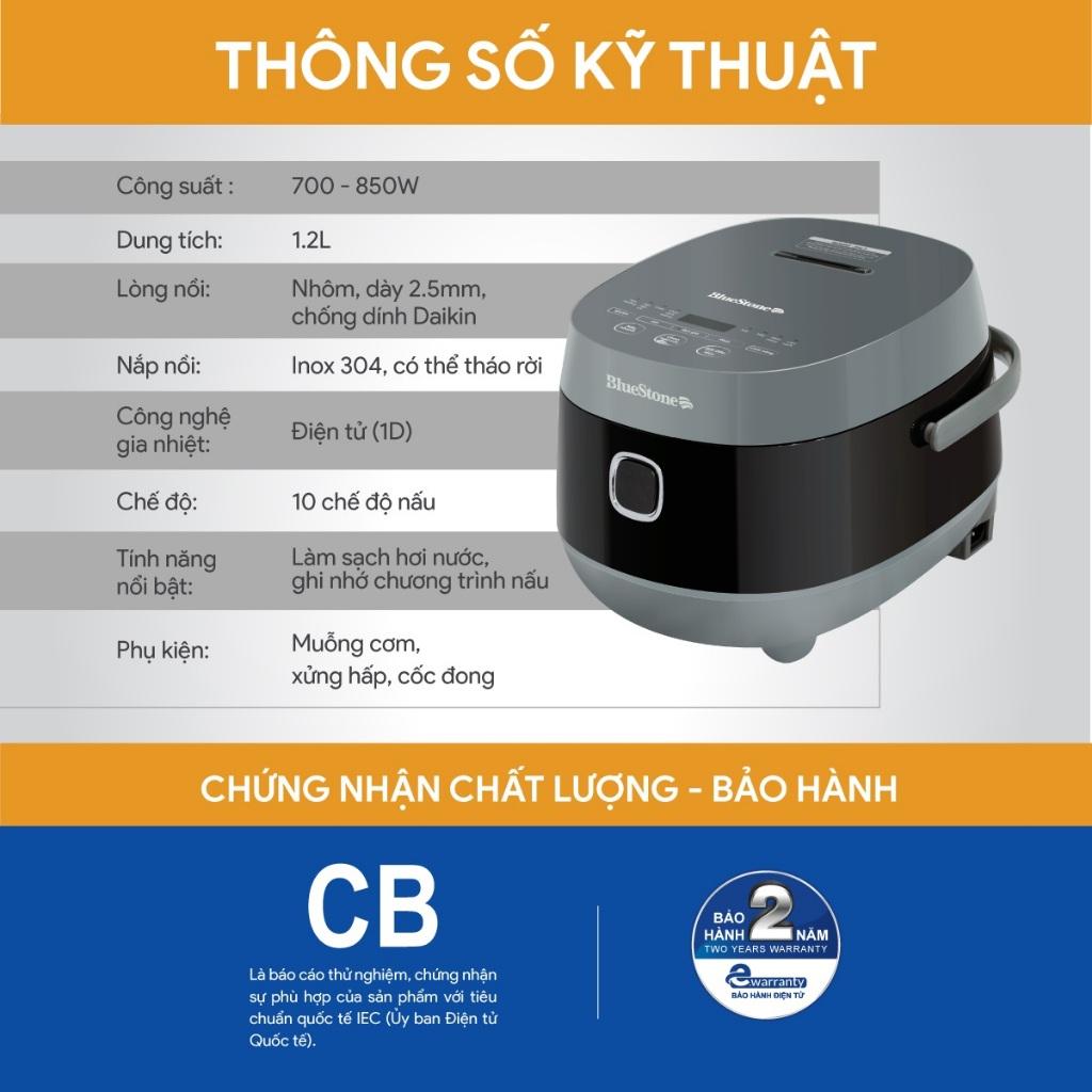 Nồi Cơm Điện Tử Bluestone RCB-5947, Lòng Nồi Dày 2.5mm 1.2Lit - 700w, Hàng Chính Hãng