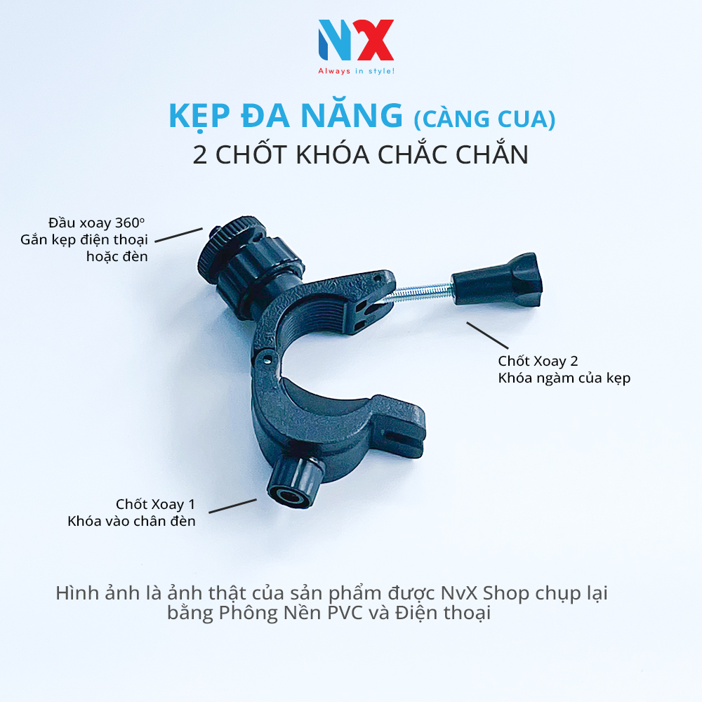 Combo Kẹp Đa Năng, Kẹp càng cua gắn chân đèn, Khung treo để gắn thêm Điện thoại, đèn livestream, micro