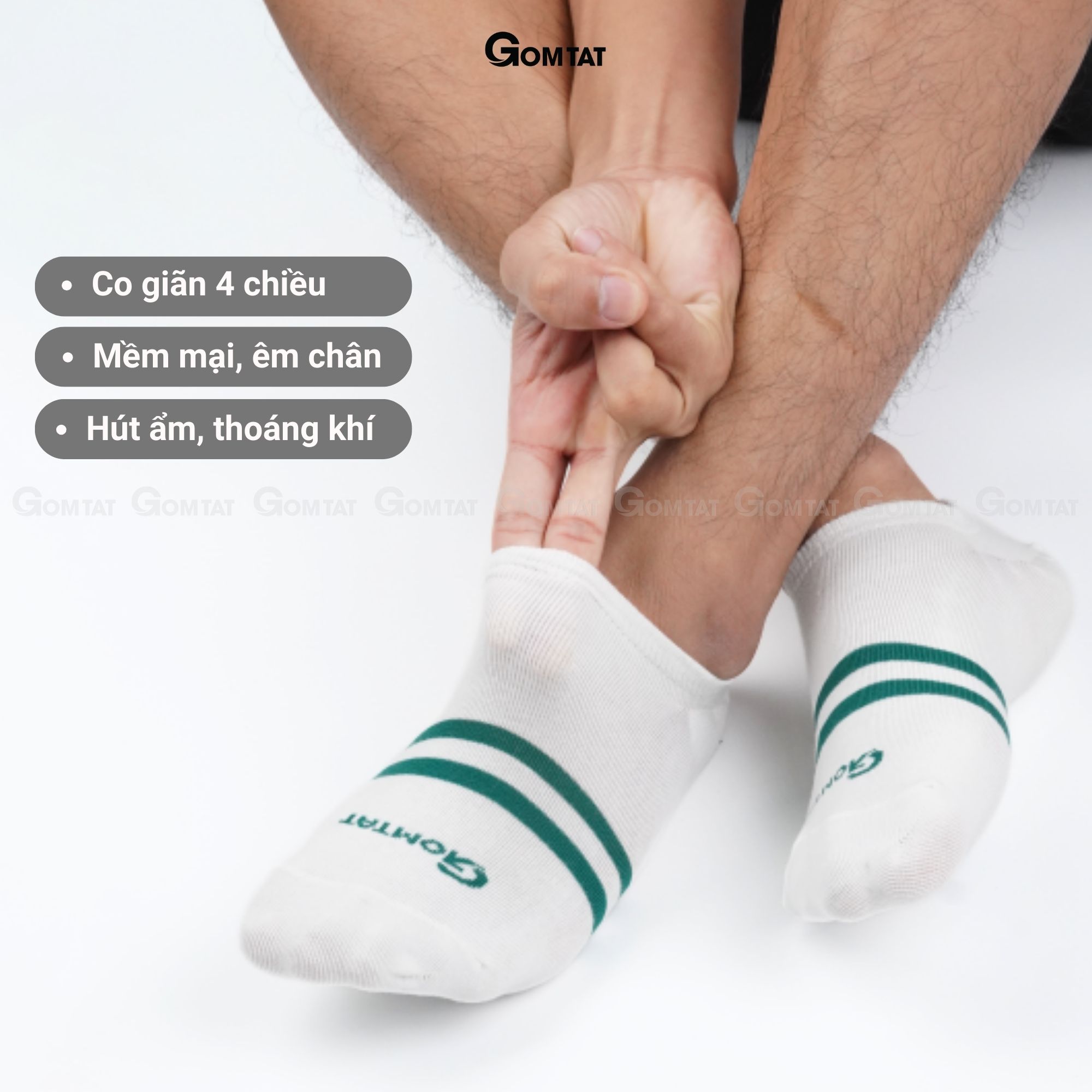 Combo 5 Đôi Tất Cổ Ngắn Nam Nữ GOMTAT Mẫu 2 Sọc Ngang, Vớ Cổ Thấp Unisex Chất Liệu Cotton Cao Cấp - GOM503-2SOC-CB5