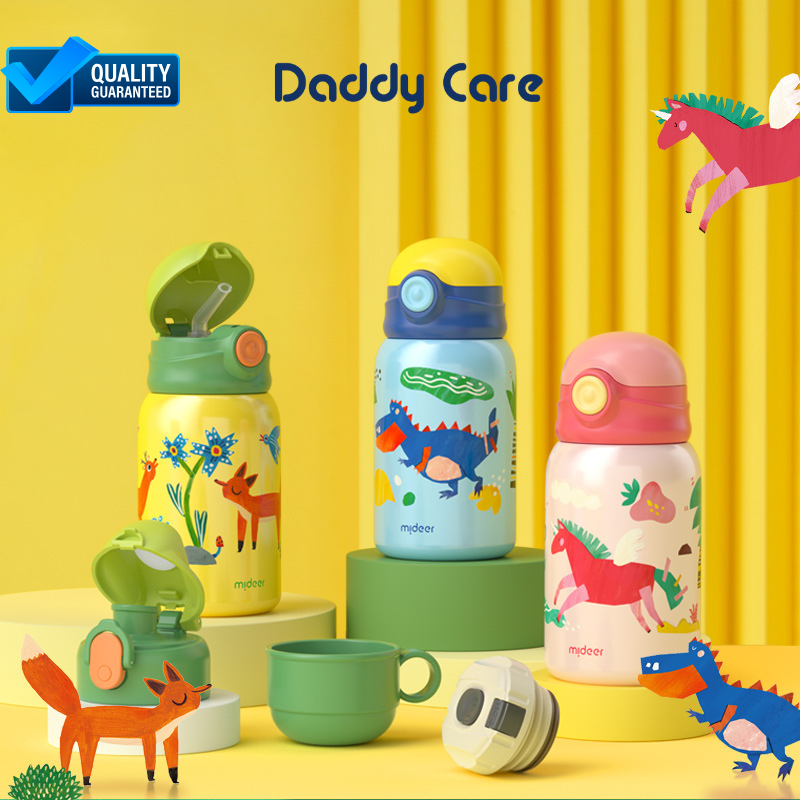 Bình nước cho bé đi học giữ nhiệt Mideer Vacuum Insulated Bottle có ống hút dây đeo cao cấp