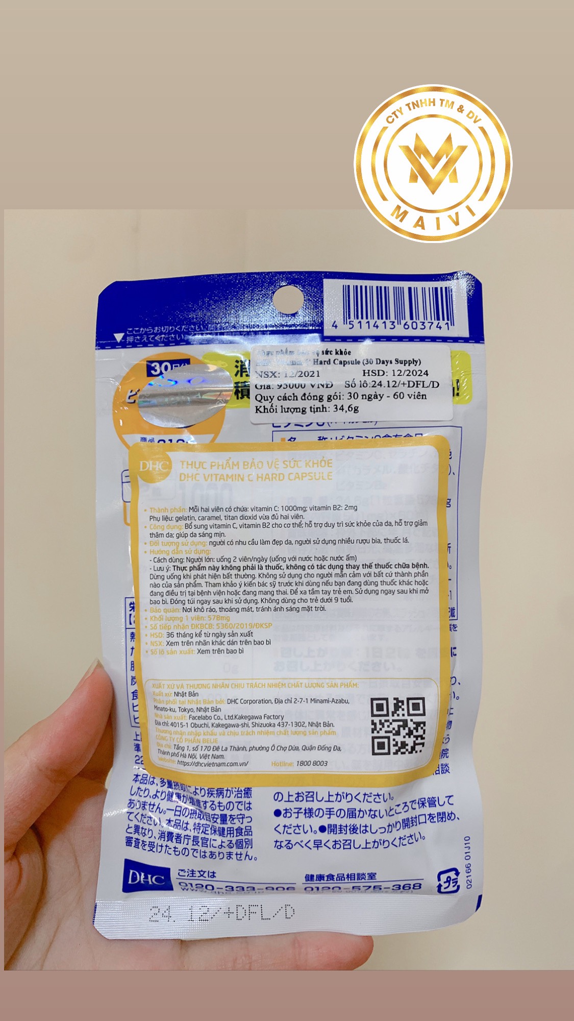Thực phẩm bảo vệ sức khoẻ DHC Vitamin C Hard Capsule 30 ngày