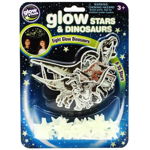 Đồ Chơi Mô Hình Phát Sáng Glow Stars &amp; Dinosaurs - Brainstorm B8624 - Eight Glow Dinosaurs &amp; 35 Stars