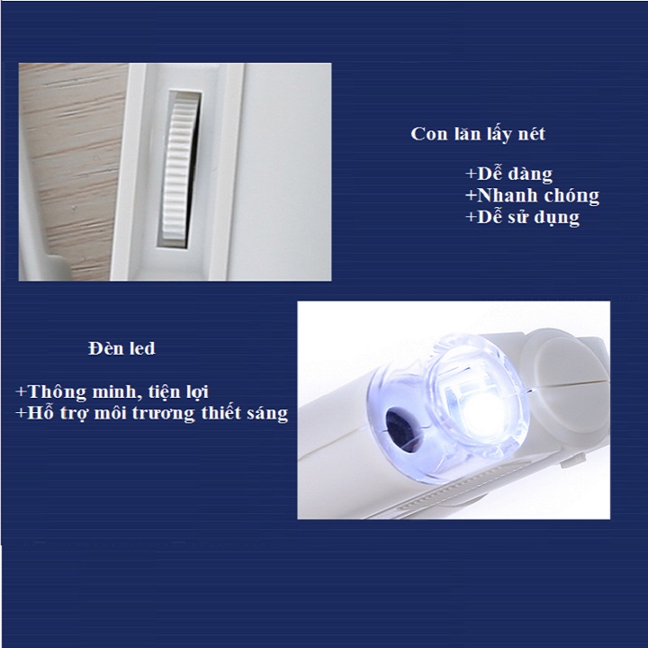 Kính lúp mini cầm tay có đèn trợ sáng phóng đại 100 lần tích hợp thước đo