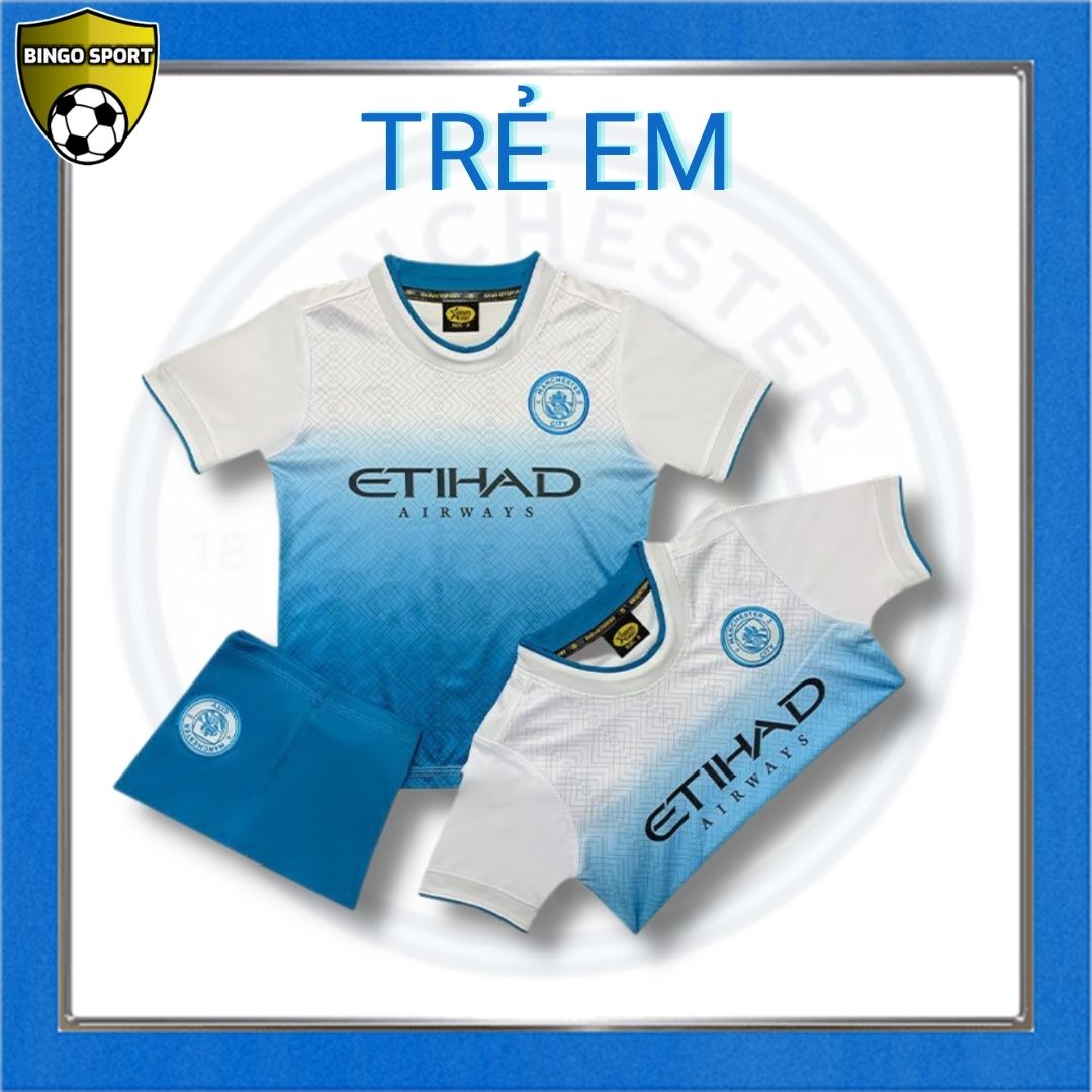 Quần Áo Bóng Đá Trẻ Em CLB MAN CITY Màu Trắng Xanh Biển, Thun Lạnh 4 Chiều Đẹp Giá Rẻ Mẫu Mới 2022 2023