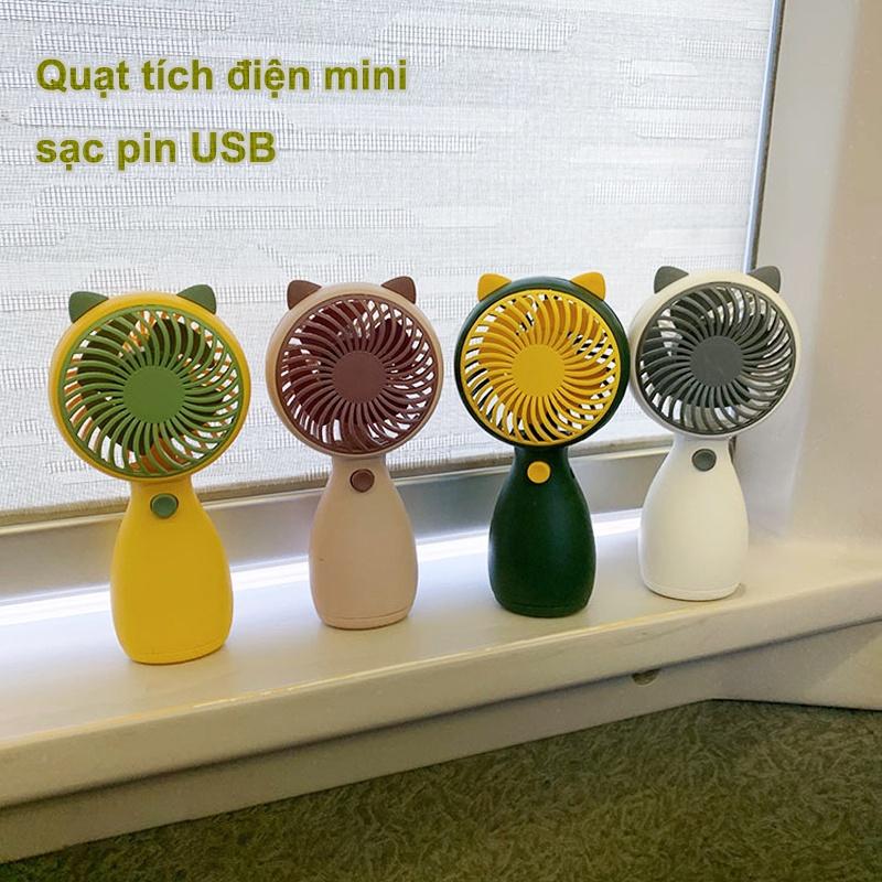QUẠT CẦM TAY TÍCH ĐIỆN TỐC ĐỘ GIÓ CỰC MẠNH KIỂU HOẠT HÌNH TAI THÚ DỄ THƯƠNG - TẶNG KÈM DÂY SẠC , SẠC 1 LẦN DÙNG NHIỀU LẦ