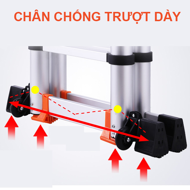 Thang nhôm rút đôi đa năng- Có bánh xe - BELTO - 4,4 M- Sản xuất theo tiêu chuẩn Châu Âu EN131