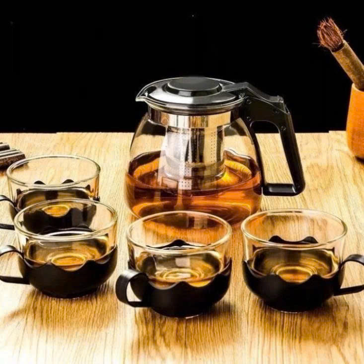 Bộ Bình Lọc Trà Kèm 4 Ly Thủy Tinh Thiết Kế Sang Trọng, Dễ Dàng Vệ Sinh