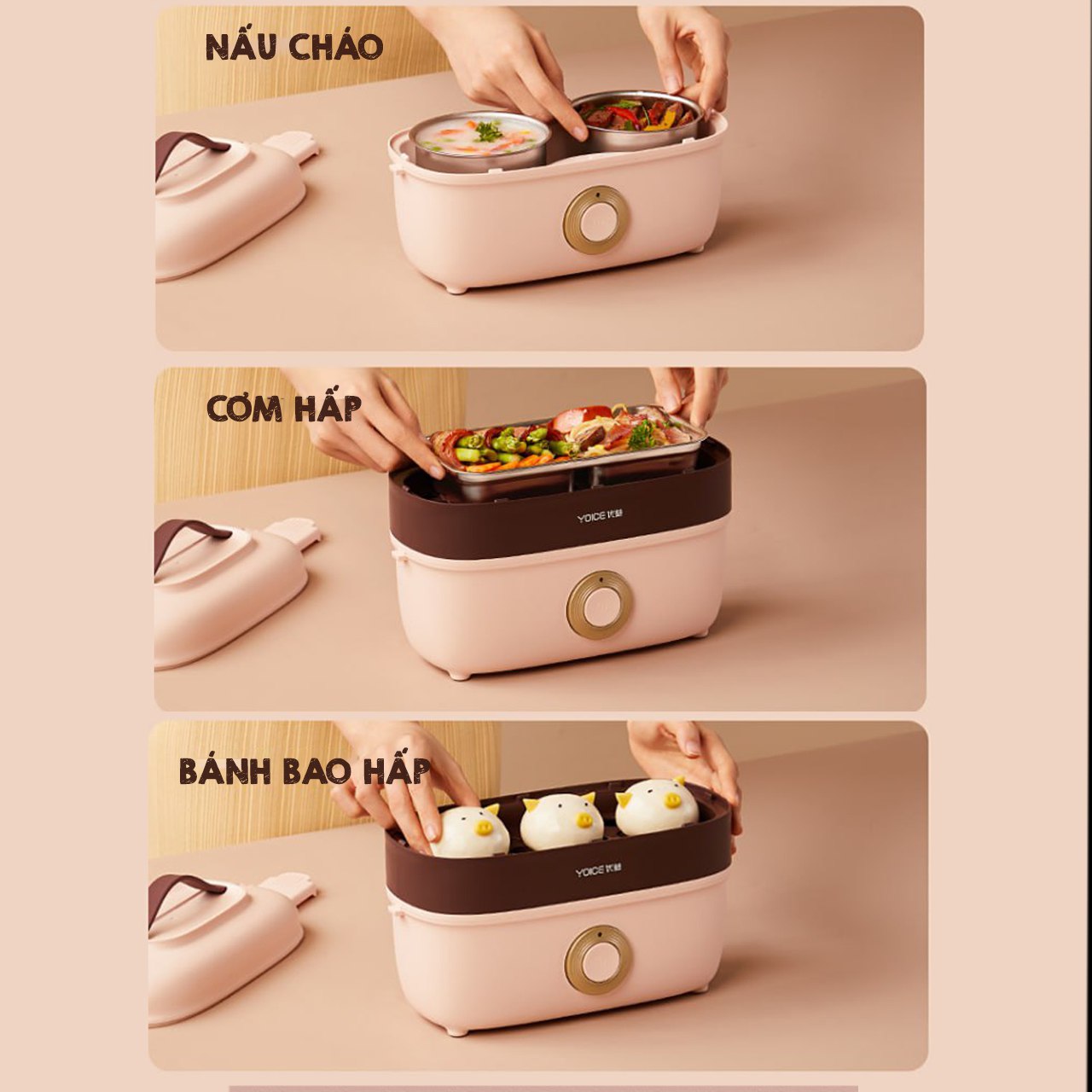 Hộp cơm điện hâm nóng và giữ nhiệt đồ ăn Yoice 2 tầng khay inox không gỉ thích hợp cho nhân viên văn phòng - HÀNG CHÍNH HÃNG