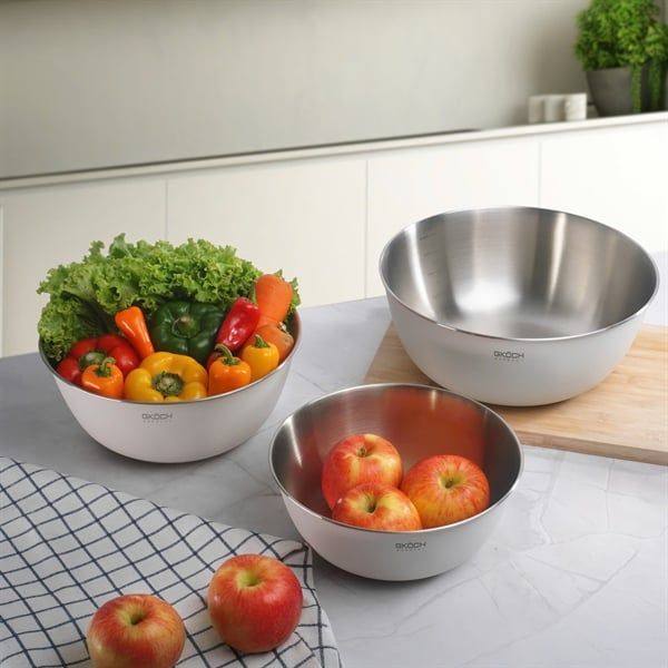 Bộ 3 âu inox phủ sơn kem lì 22-25-28cm GKÖCH MYTY0810 hàng chính hãng