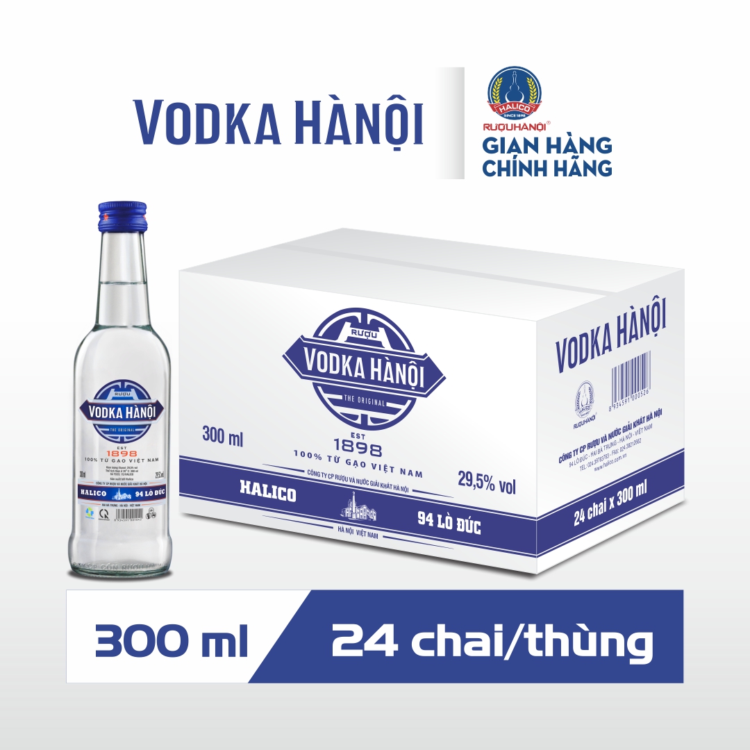 Rượu Vodka Hà Nội nhãn xanh HALICO nồng độ 29,5% chai 300ml không kèm hộp