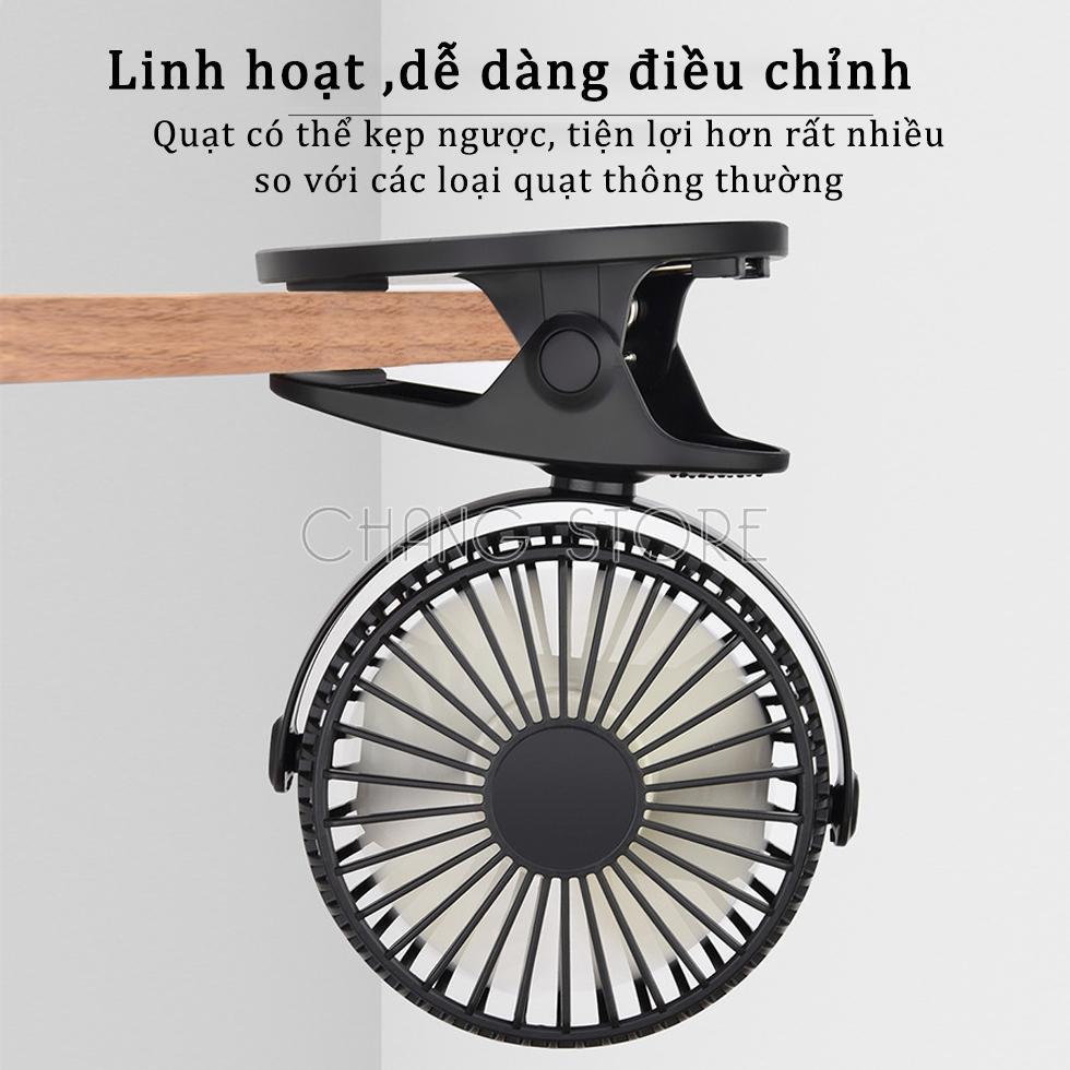 Quạt kẹp tích điện xoay 360 độ, quạt mini kẹp bàn