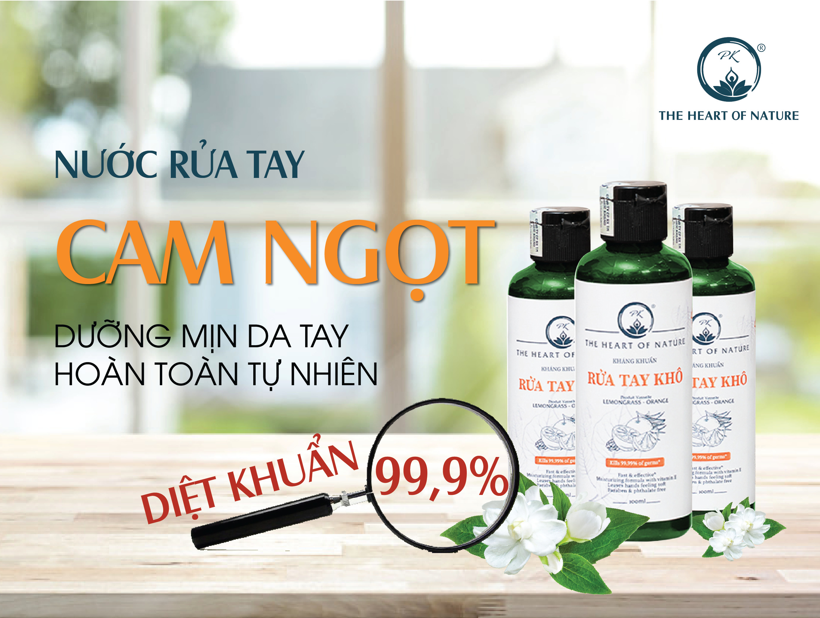 Nước rửa tay khô tinh dầu Cam PK 100ML – khô nhanh, có kiểm định diệt khuẩn 99,9%